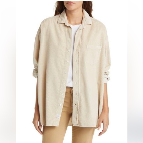 FRANK & EILEEN SHIRLEY Oversized Button-Up Shirt in Beige Sand Color Size XL - Picture 3 of 16